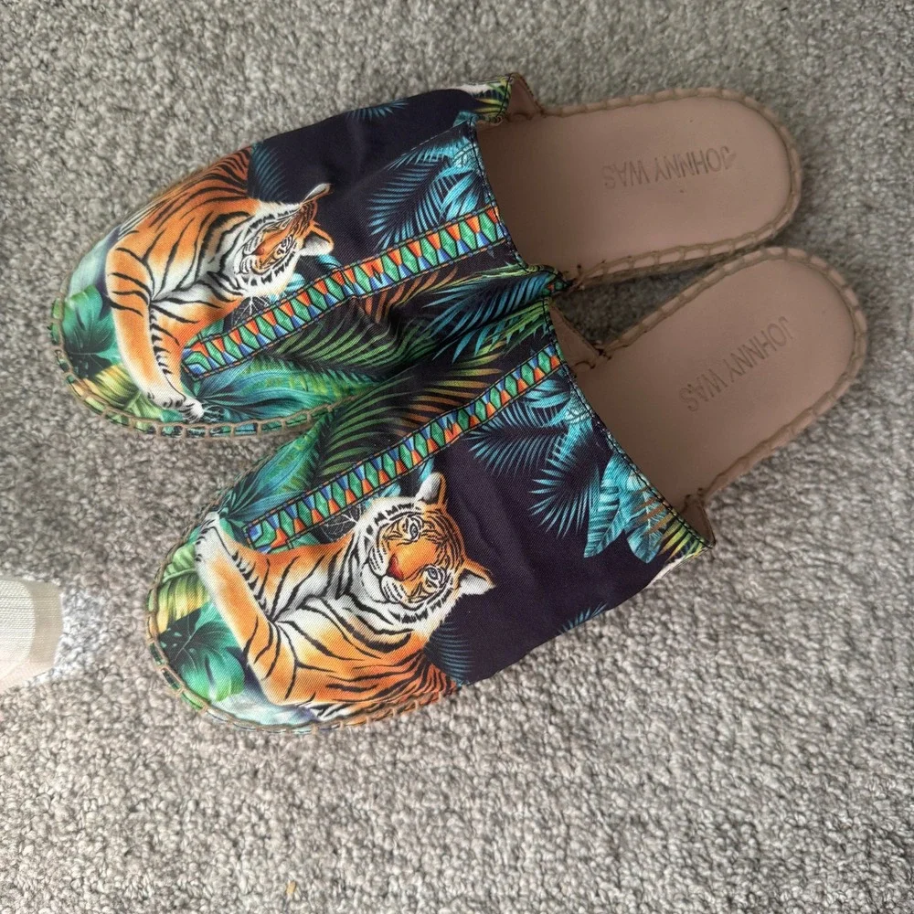 Johnny Was $198 Tigres Mule Espadrille Tiger Tropical Resort Jungle Maximal Sz 8